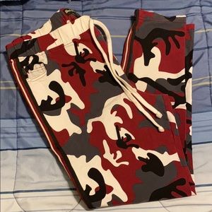 Burgundy,black and white camo pants